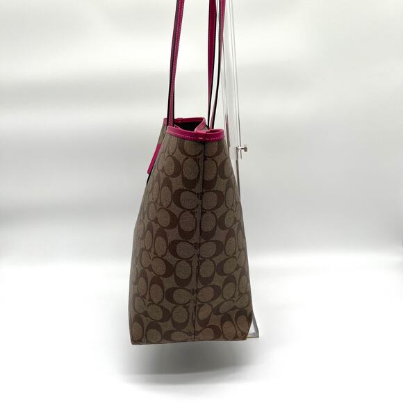COACH Signature City Tote Bag, Khaki and Pink Leather - Picture 6 of 13
